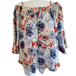Seven Sisters XL Blue Floral Button Up Cottagecore Bohemian Fairy Pretty Blouse
